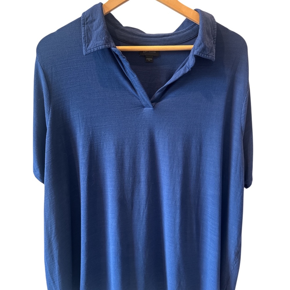 J Jill Wearever Polo Shirt Womens Size‎ 2X Blue Collared V Neck Short Sleeve